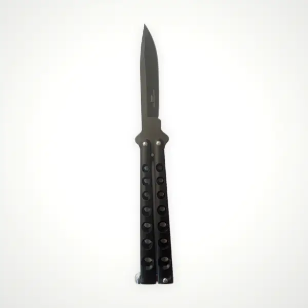 Black Drop Point Balisong, Aluminum and Stainless Steel open