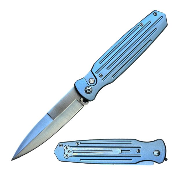 Spear point switchblade, blue